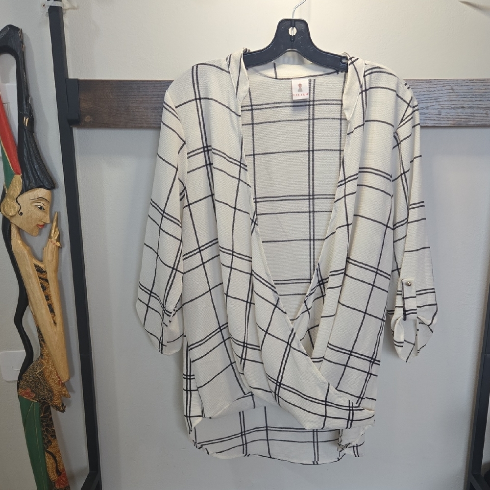 Liliana Checkered Women's Top - Cream and Black (🛍 Bundle ANY 6/$36)